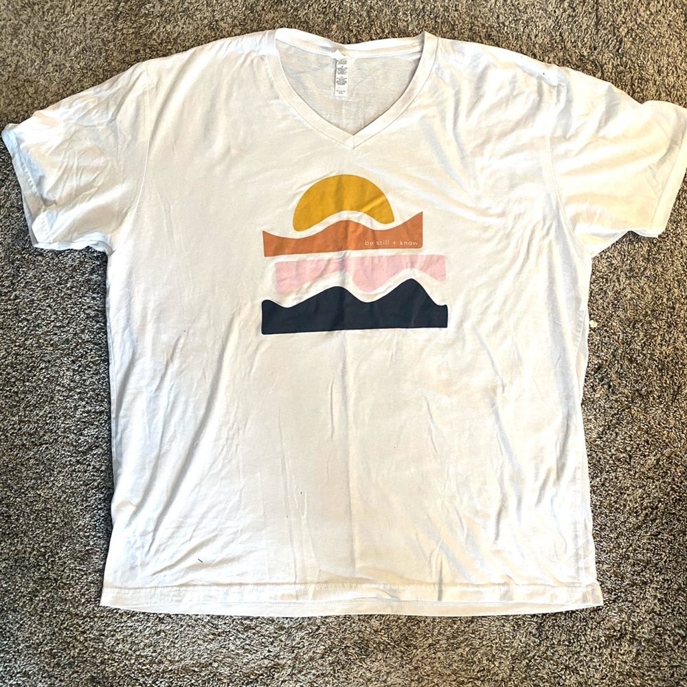 NWOT Soft Christian V-Neck Graphic Tee - “Be Still and Know”